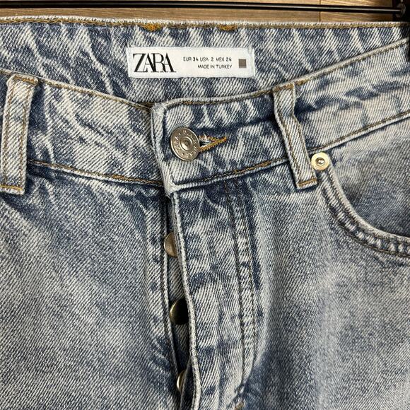 Zara Button Fly Wide Leg Raw Hem Jeans - Picture 4 of 5